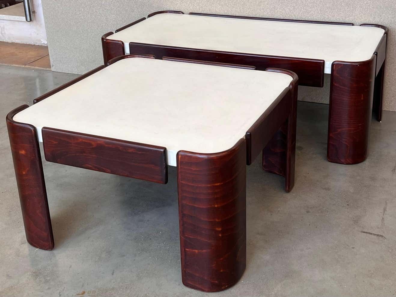 Set Of Mid Century Modern Coffee Tables With Curved Legs And White Top photo for sale