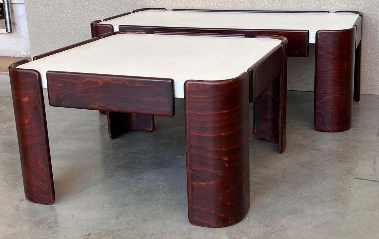 Set Of Mid Century Modern Coffee Tables With Curved Legs And White Top photo Furniture