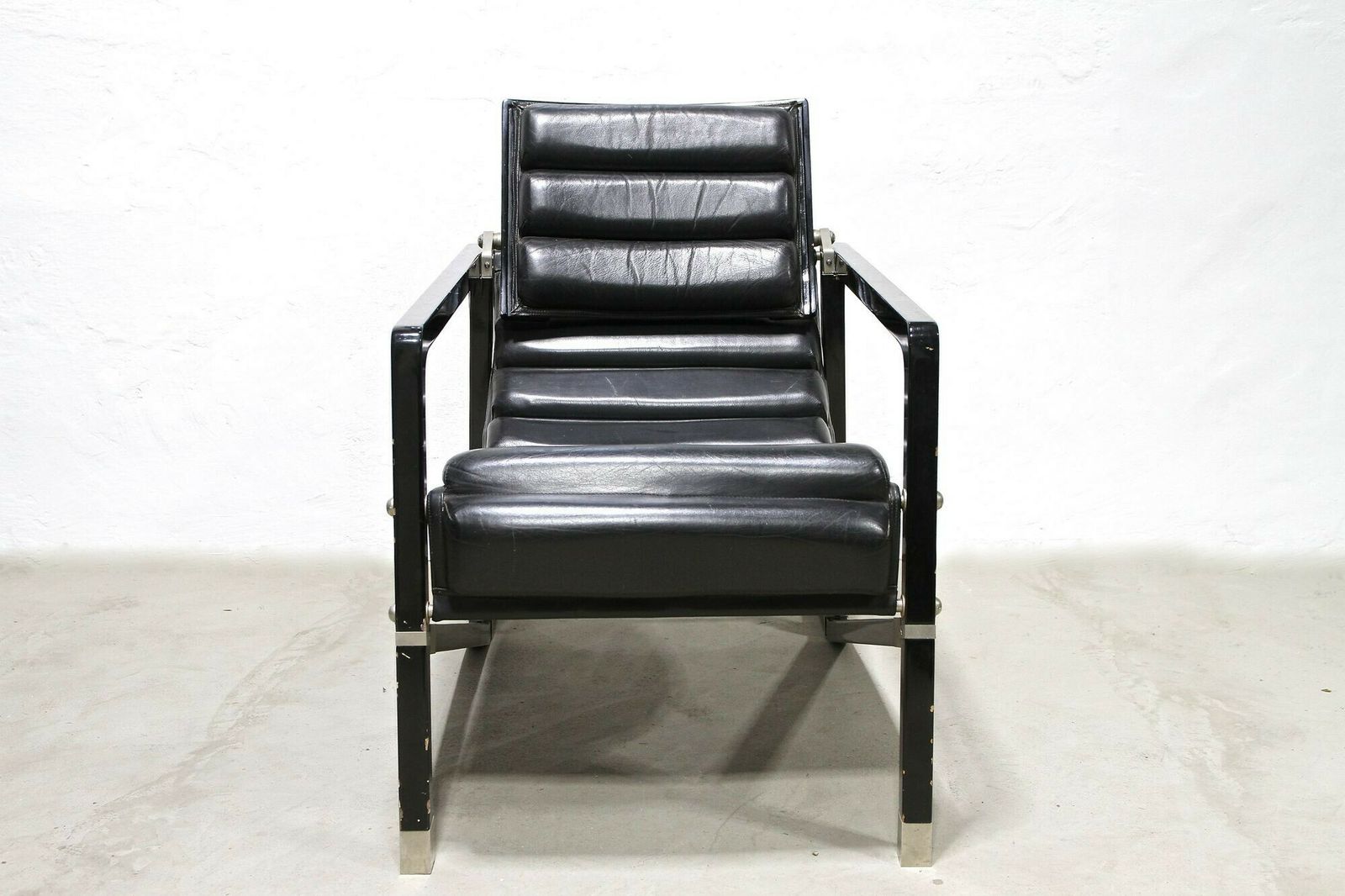 Transat Chair With Black Leather, Design Eileen Gray 1927, France Ca. 1975 photo furniture