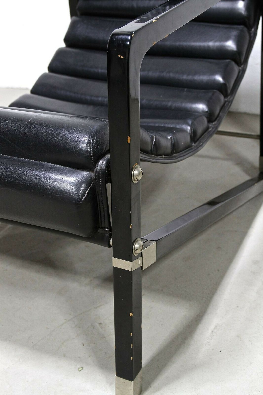Transat Chair With Black Leather, Design Eileen Gray 1927, France Ca. 1975 photo for sale