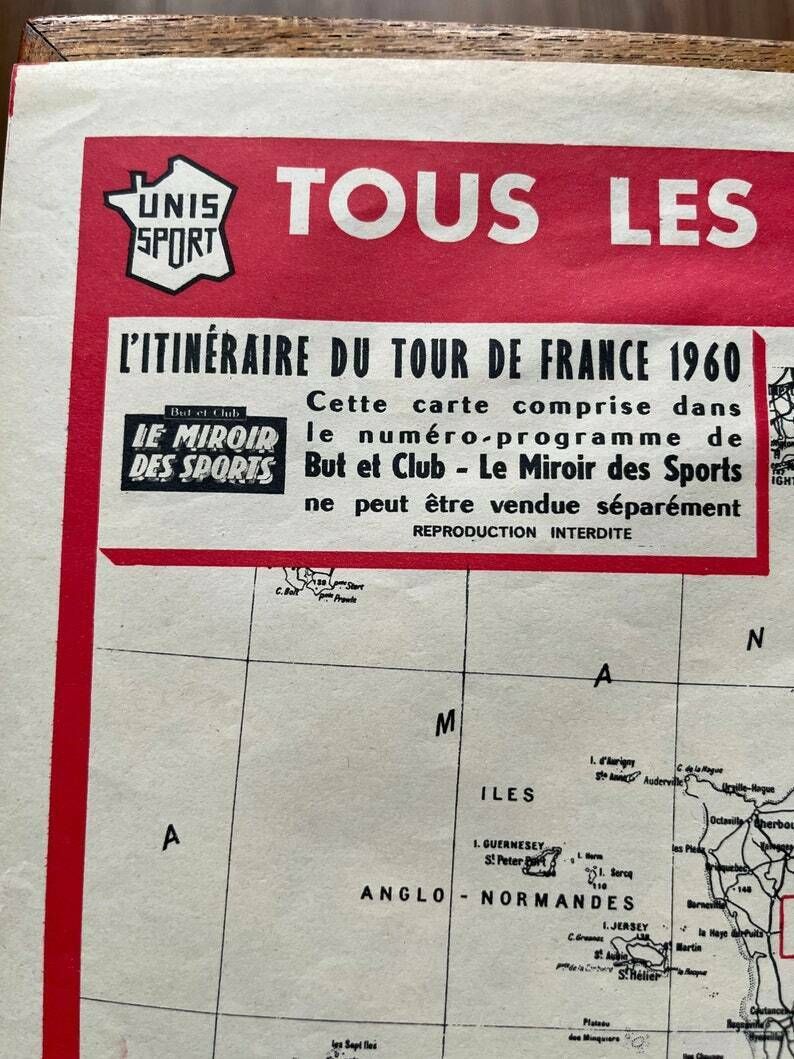 1960 Tour De France Map   Vintage Cycling Print photo 276.0