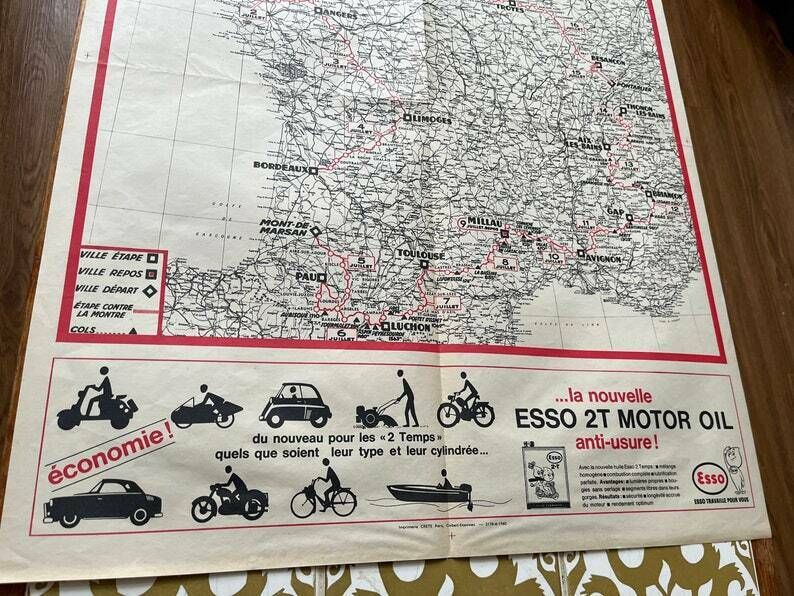 1960 Tour De France Map   Vintage Cycling Print photo vinterior