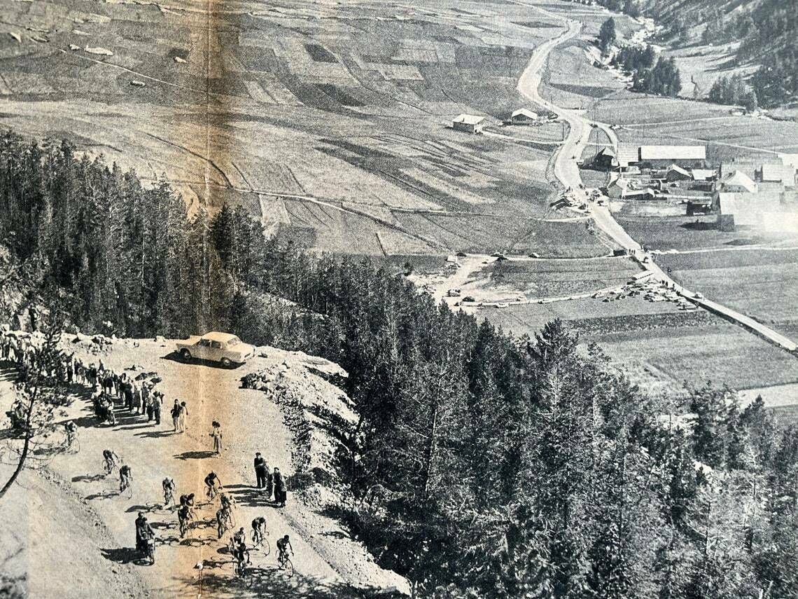Original Vintage Cycling Print 1960s Tour De France Col D’izoard photo for sale