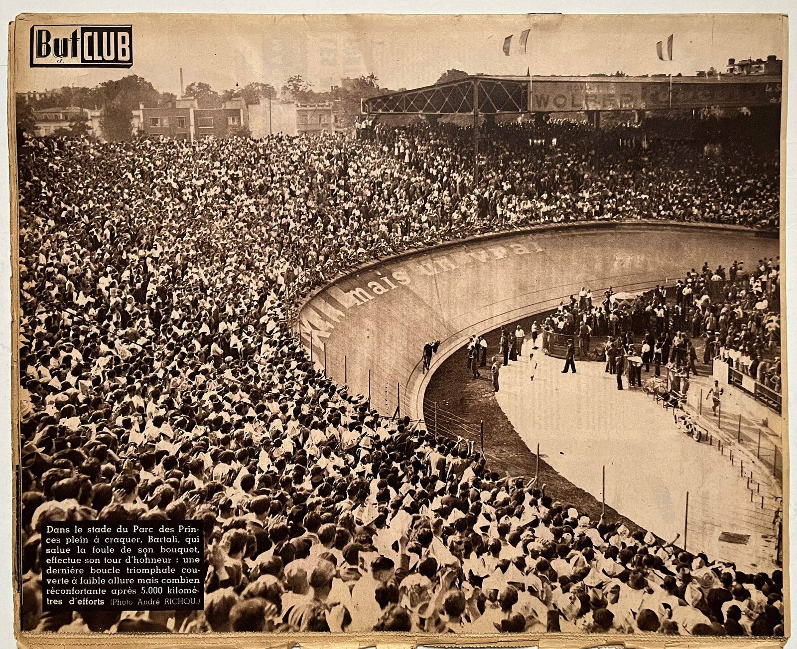 Gino Bartali Vintage Tour De France Victory Cycling Print 1948 Parc Des Princes photo for sale