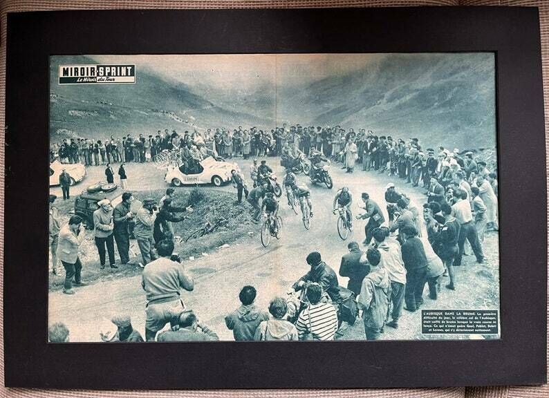 Original Tour De France Vintage Cycling Print Col De L’aubisque   Gaul, Bobet, Poblet photo Art