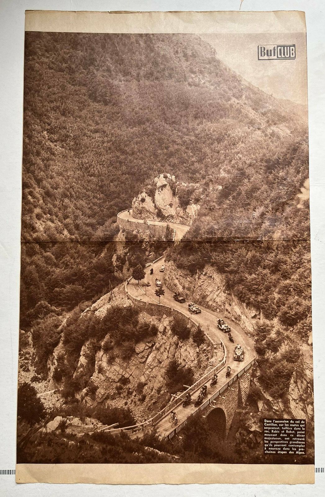 Original Vintage Tour De France Col Du Castillon Cycling Print 1952 Peloton photo vinterior
