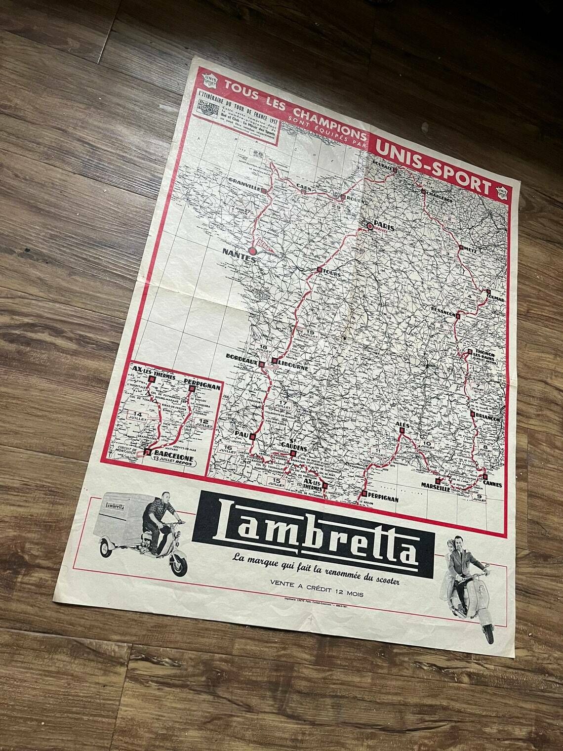 Tour De France / Lambretta Map Vintage 1957 photo Art