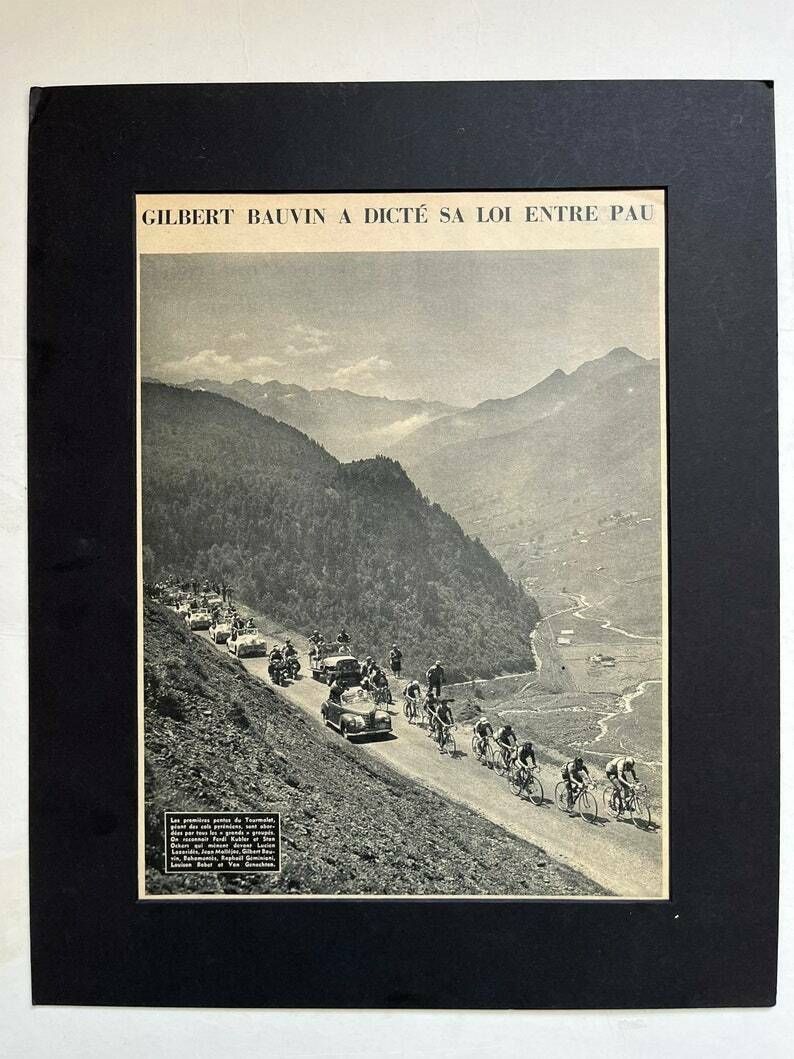 Vintage Tour De France Cycling Print 1950s Tourmalet photo 76.0