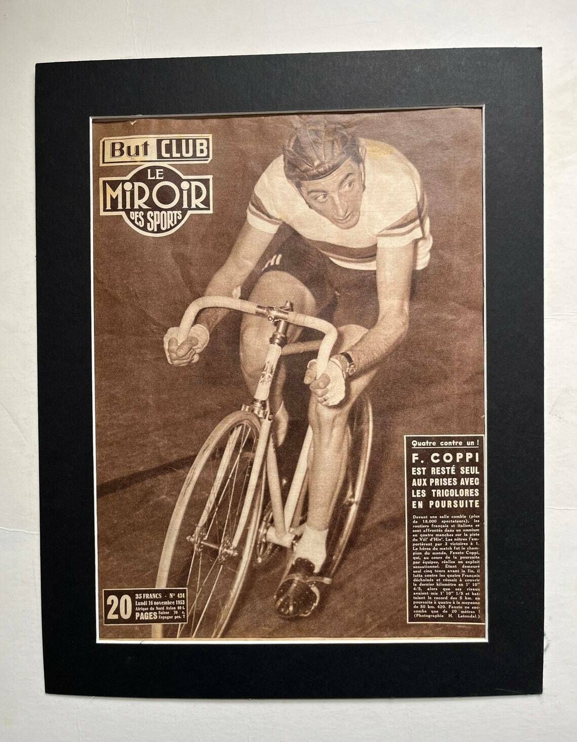 Fausto Coppi / Bianchi Original Vintage Cycling Print 1953 photo furniture
