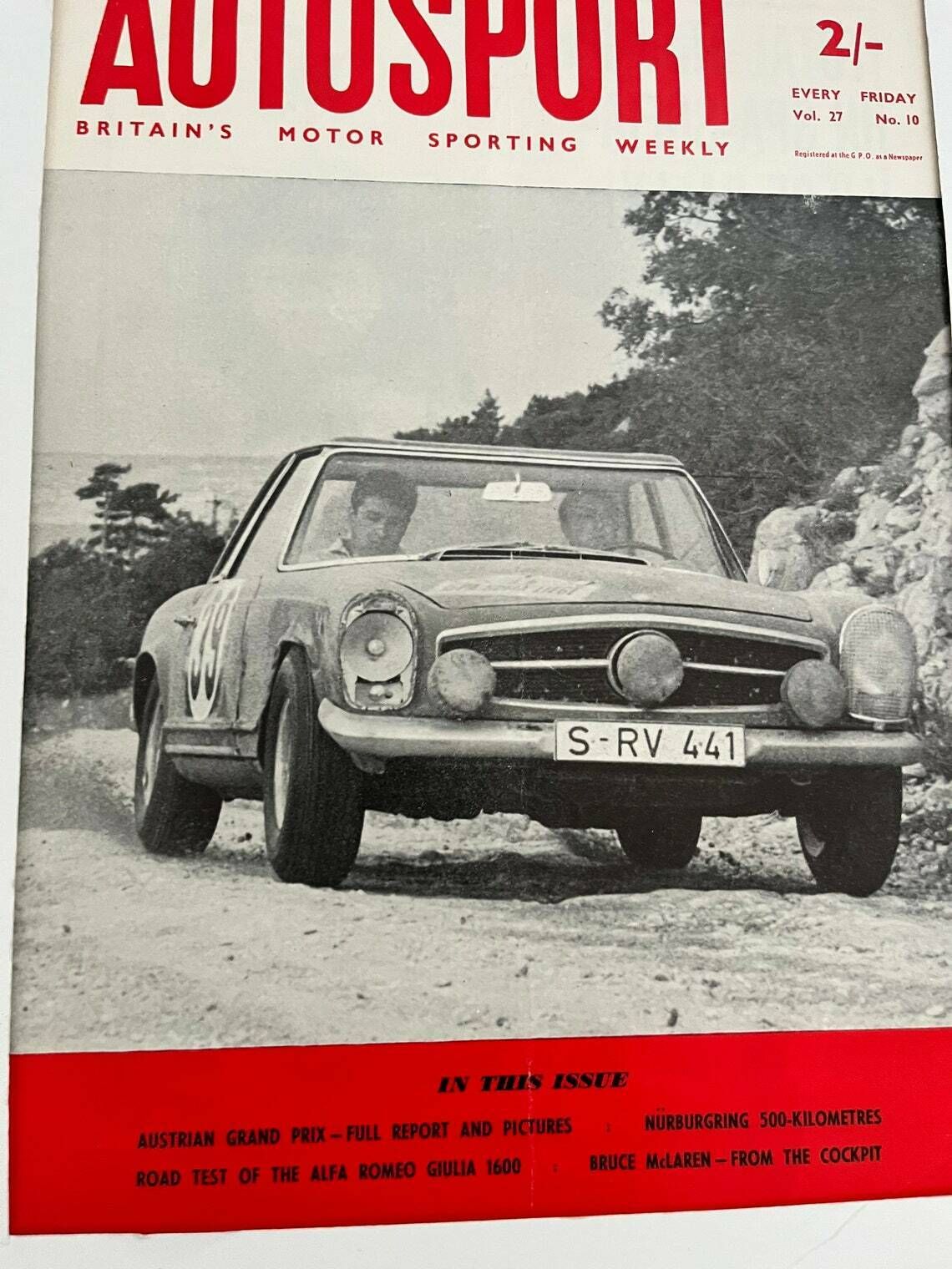 Vintage Autosport Print 1963 Vintage Mercedes Pagoda W113 Monte Carlo Rally photo for sale