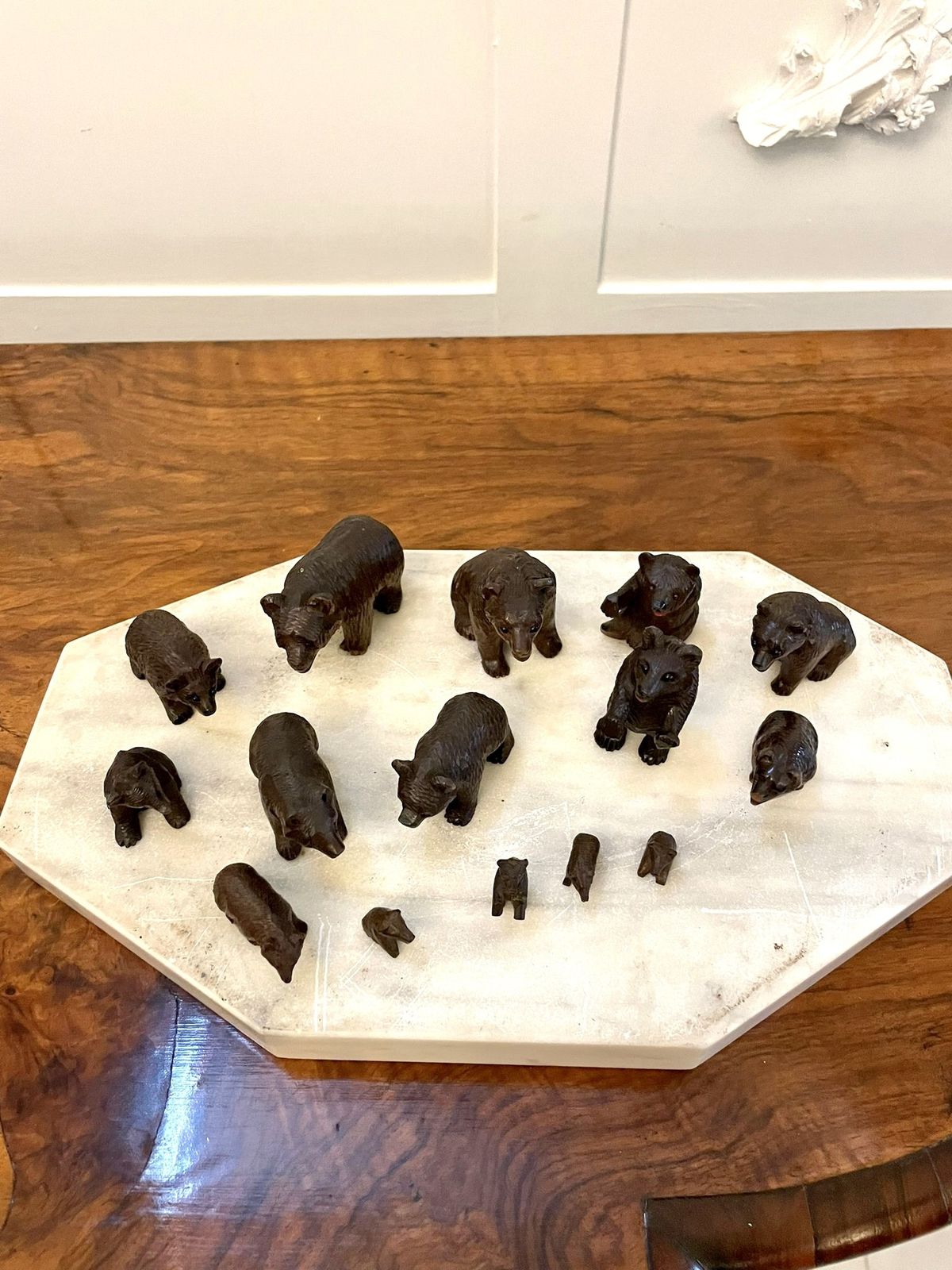 Art Antique Set Of Fifteen 19th Century Miniature Carved Oak Black Forest Bears photo