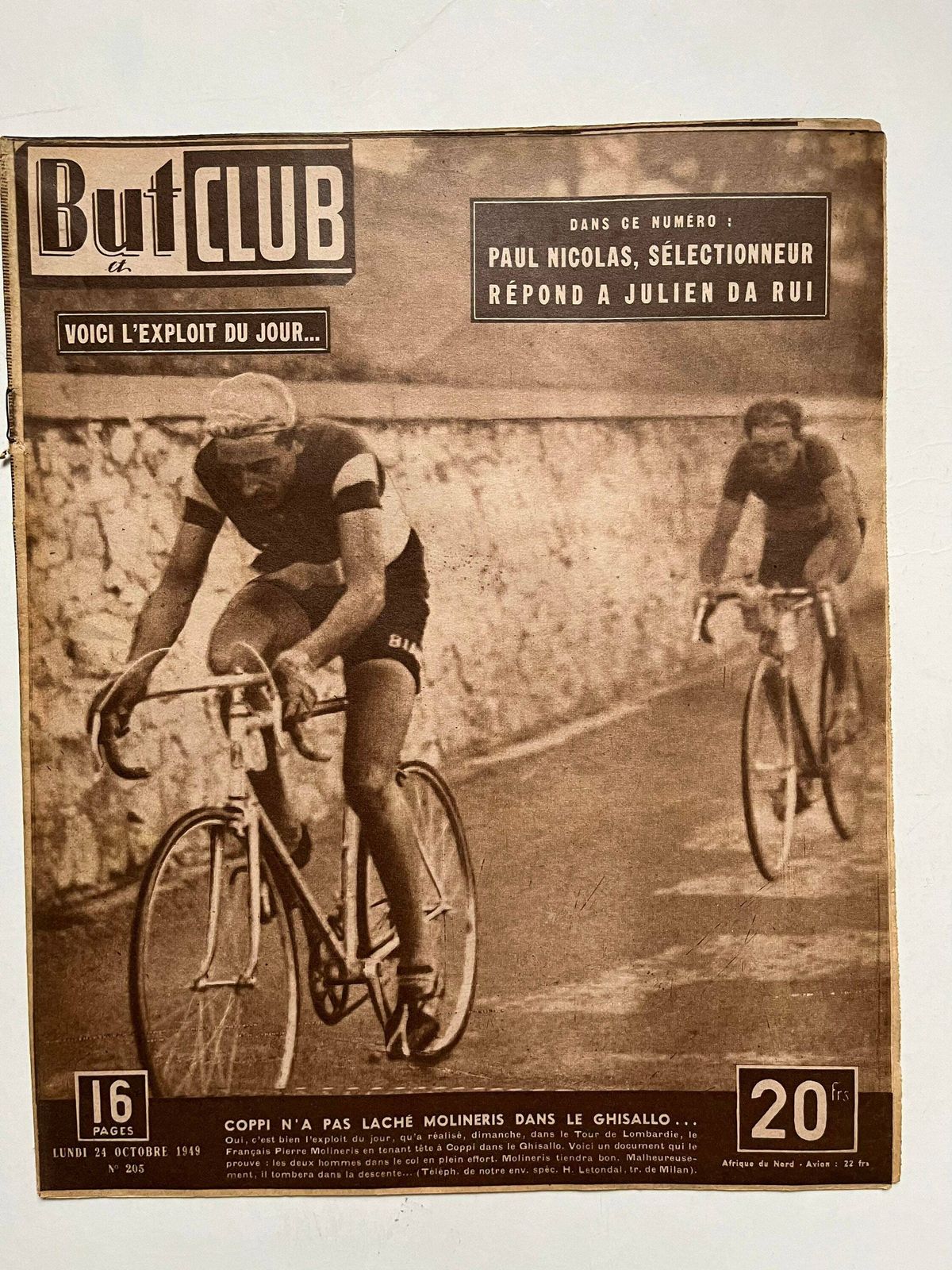 Fausto Coppi Original Vintage Cycling Print 1949