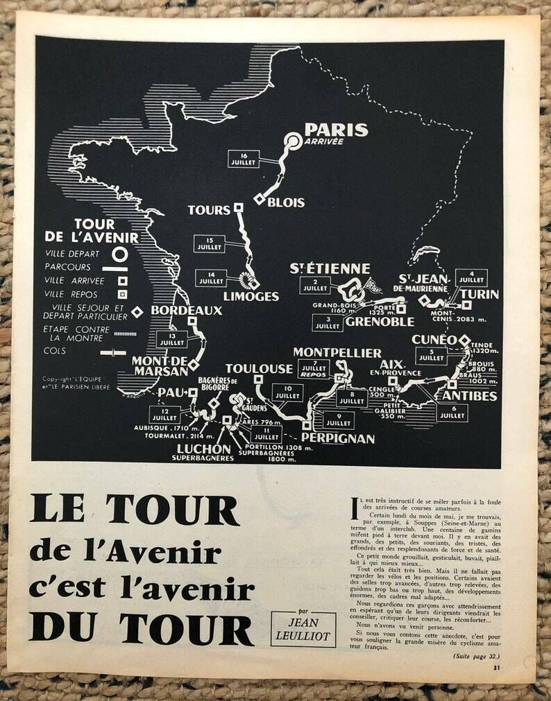 1961 Tour De L’avenir Map   Original Vintage Cycling Print