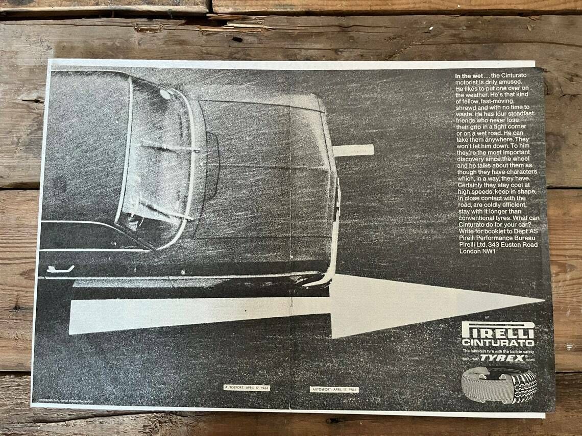 Pirelli Cinturato Tyres   Vintage Advertising Print 1960s