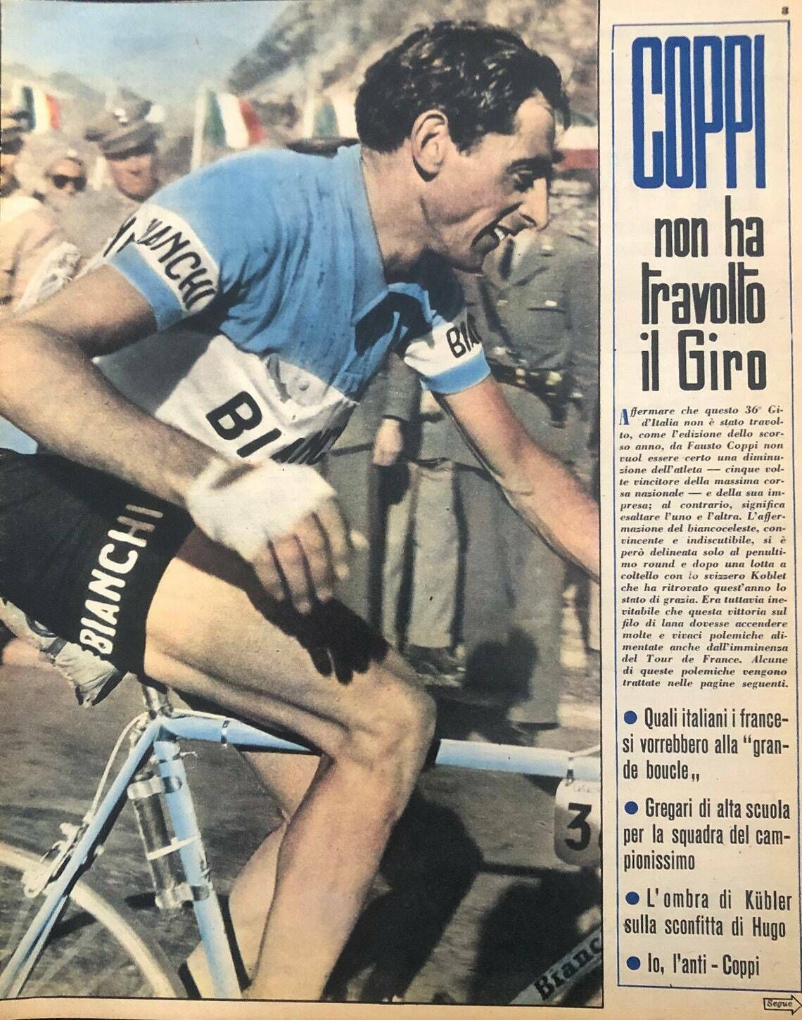 1953 Fausto Coppi Bianchi Original Vintage Cycling Print