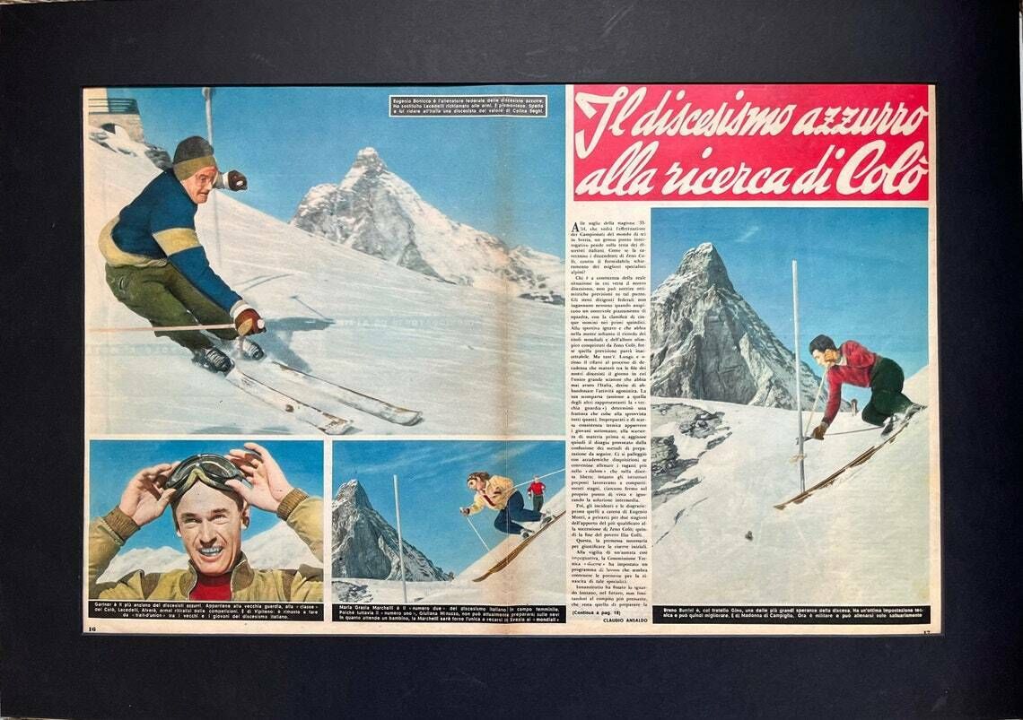 photo for sale Vintage Italian Skiing Print C1953