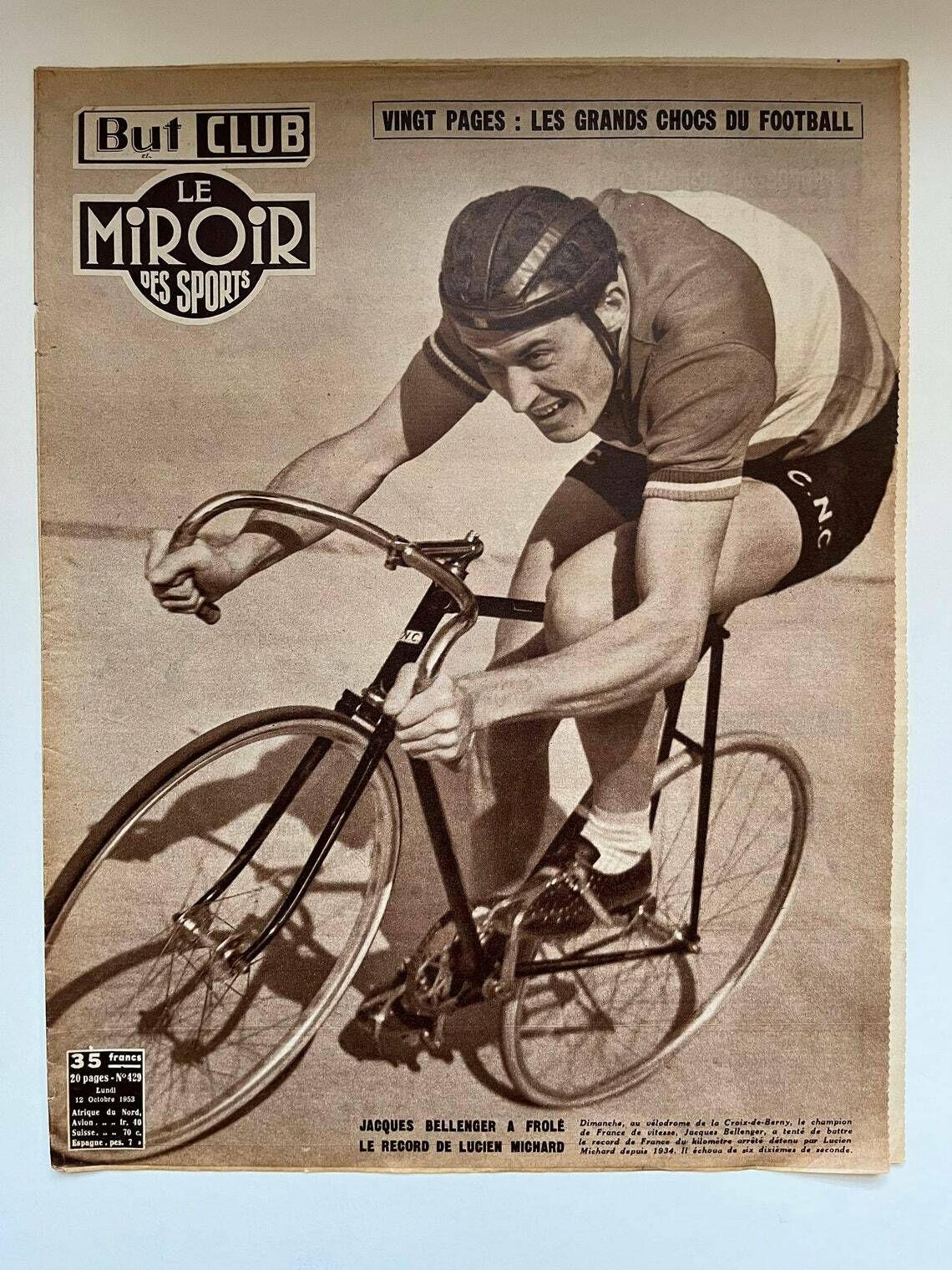 Original Jacques Bellenger Pista French Cycling Print 1953