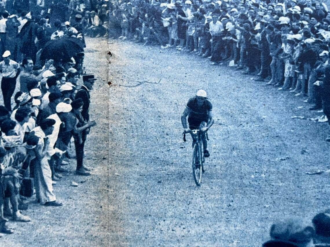 1950 Gino Bartali Tourmalet Original Vintage Cycling Print photo for sale