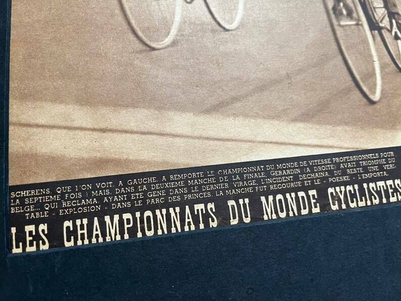 Original Vintage Tour De France 1948 French Pista  Track Cycling Print Scherens Gerardin photo for sale