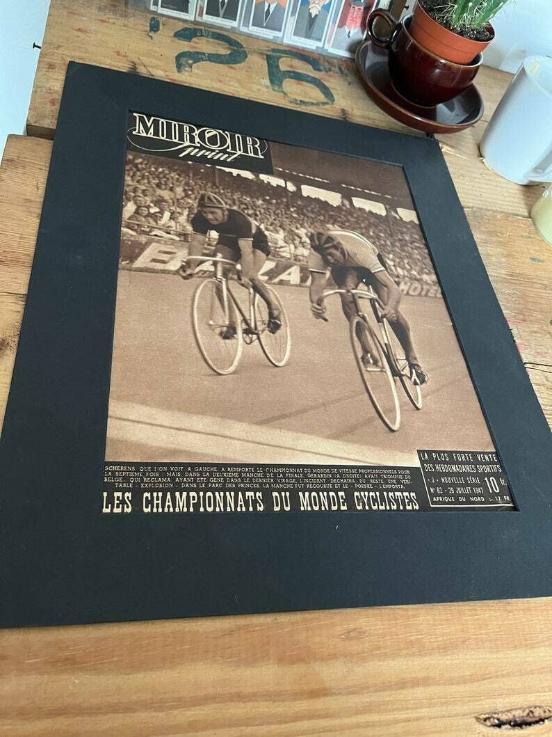 Original Vintage Tour De France 1948 French Pista  Track Cycling Print Scherens Gerardin photo 86.0
