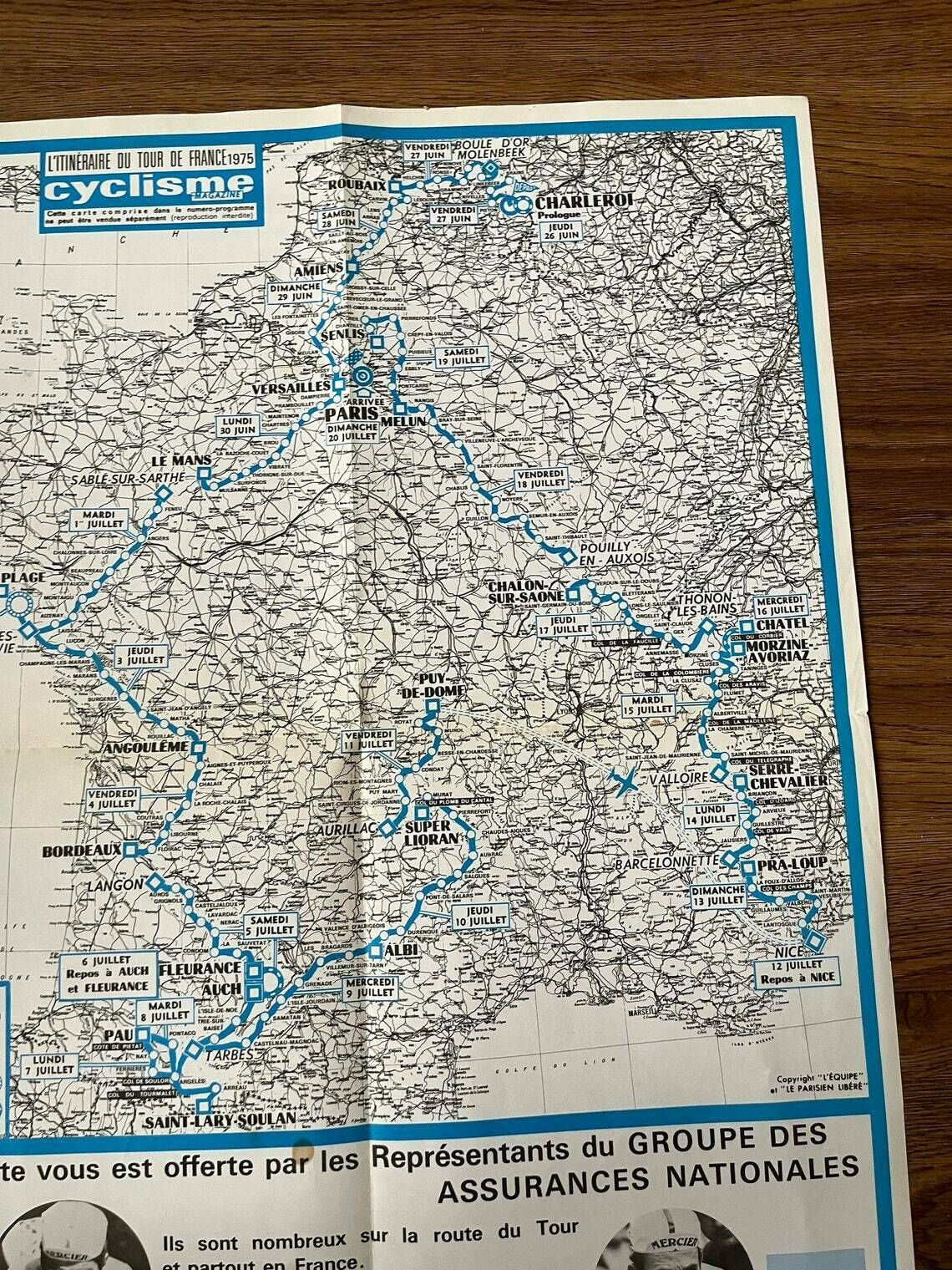 Tour De France 1975 Map   Vintage Cycling Print photo 326.0