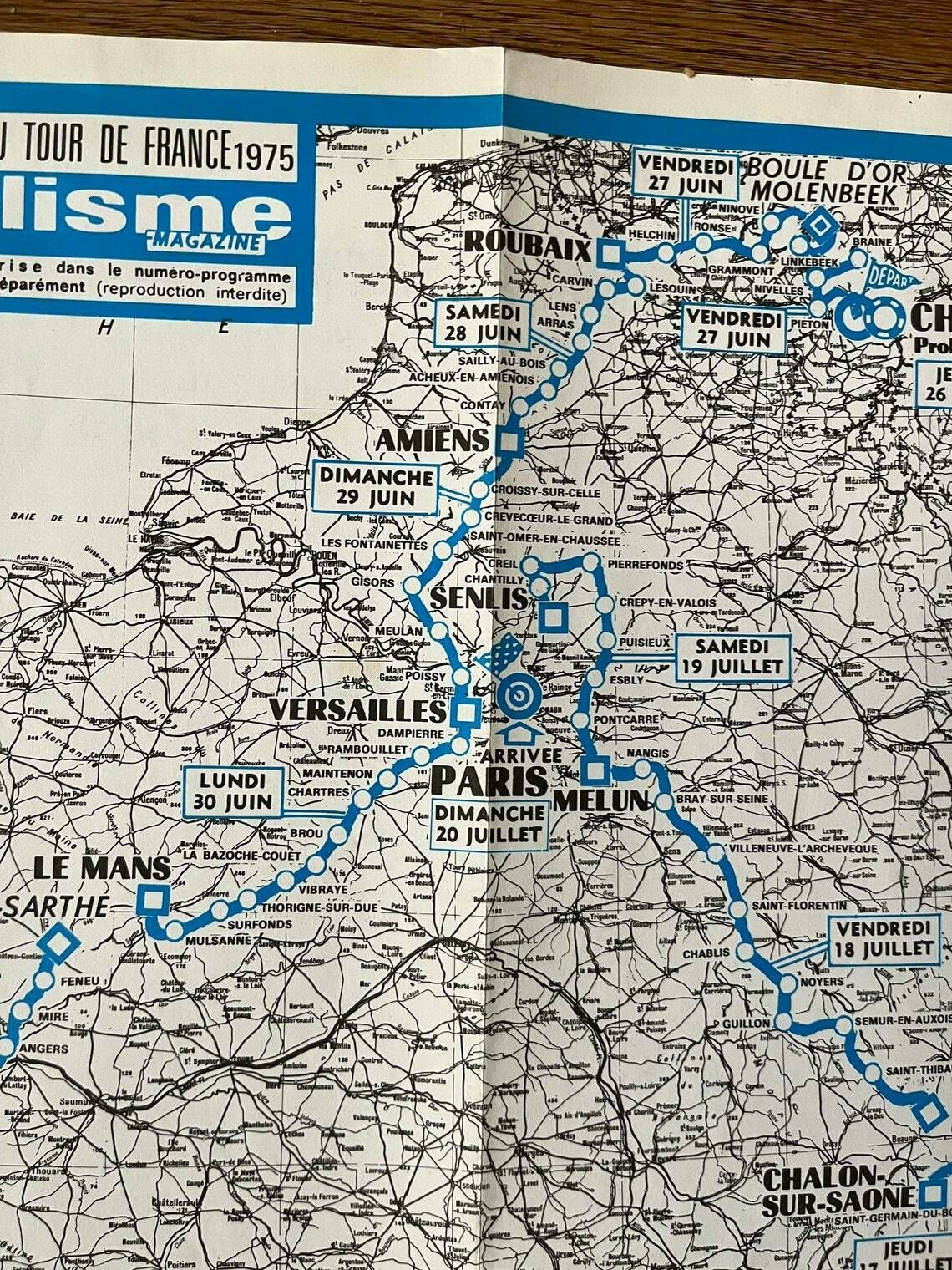 Tour De France 1975 Map   Vintage Cycling Print photo vinterior