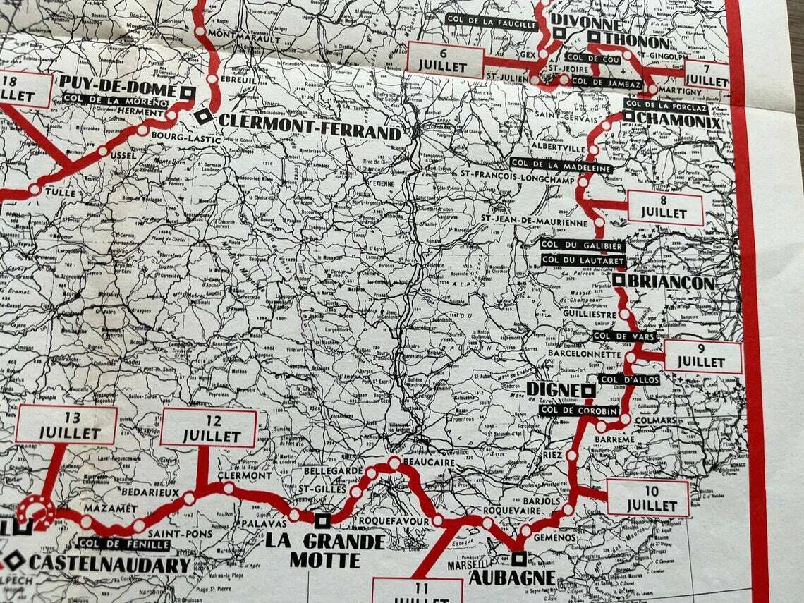 Tour De France 1969 Map   Vintage Cycling Print Eddy Merckx Era photo furniture