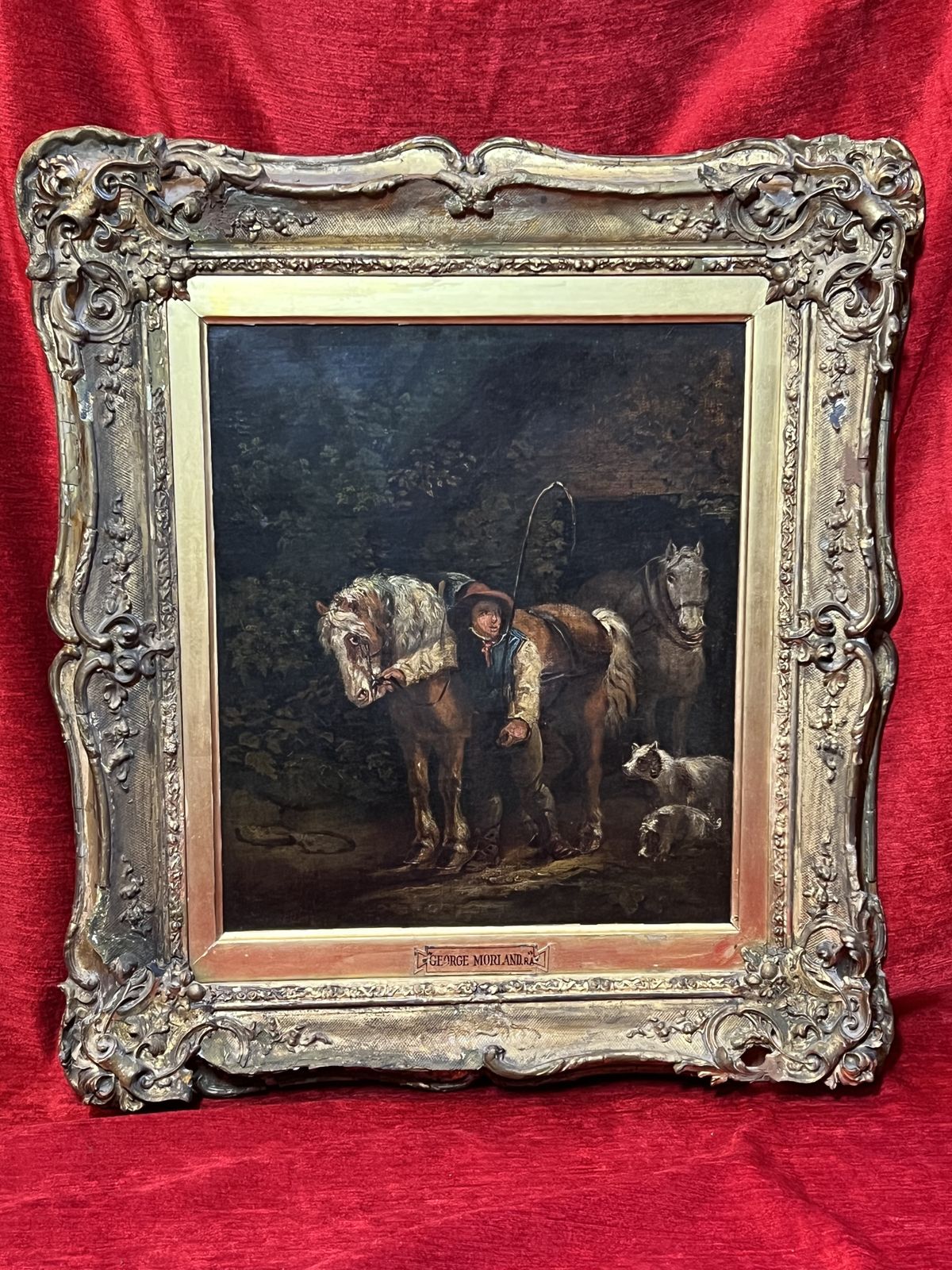 Fine Art 19th Century George Moreland (1763 1804) Titled 'The Day Begins' Oil Painting On Wood Panel photo for sale