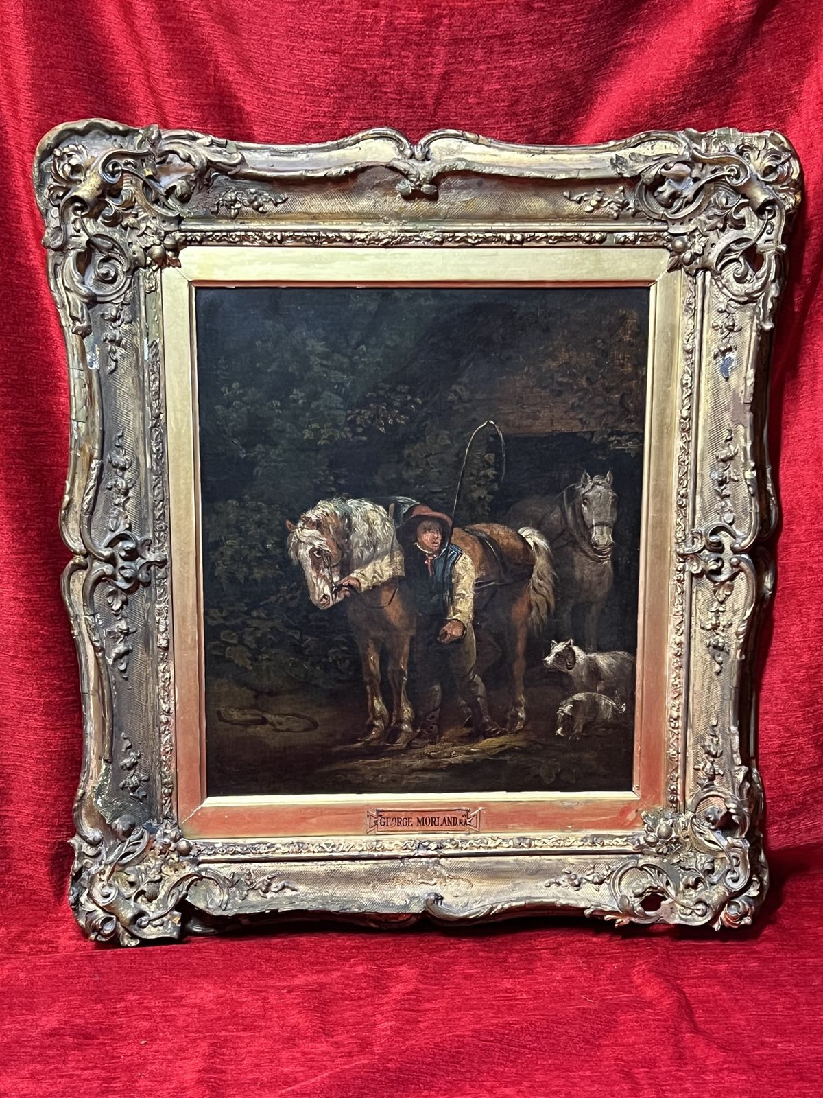 Art Fine Art 19th Century George Moreland (1763 1804) Titled 'The Day Begins' Oil Painting On Wood Panel photo