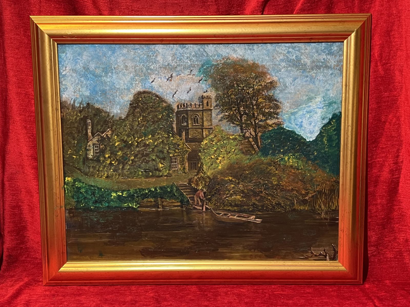 19th Century Oil Painting Of St Michaels Church, Bray On The Thames. Signed C F Roberts