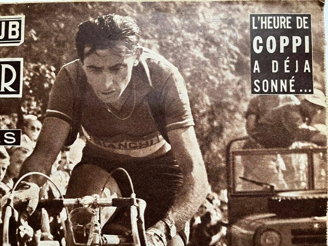 Fausto Coppi / Bianchi Original Vintage Cycling Print 1953 photo for sale