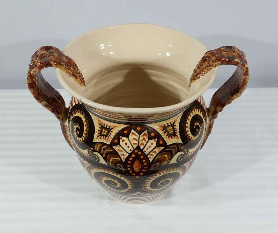 Earthenware Vase Signed P. Fouillen, Henriot Quimper – 1940 photo for sale