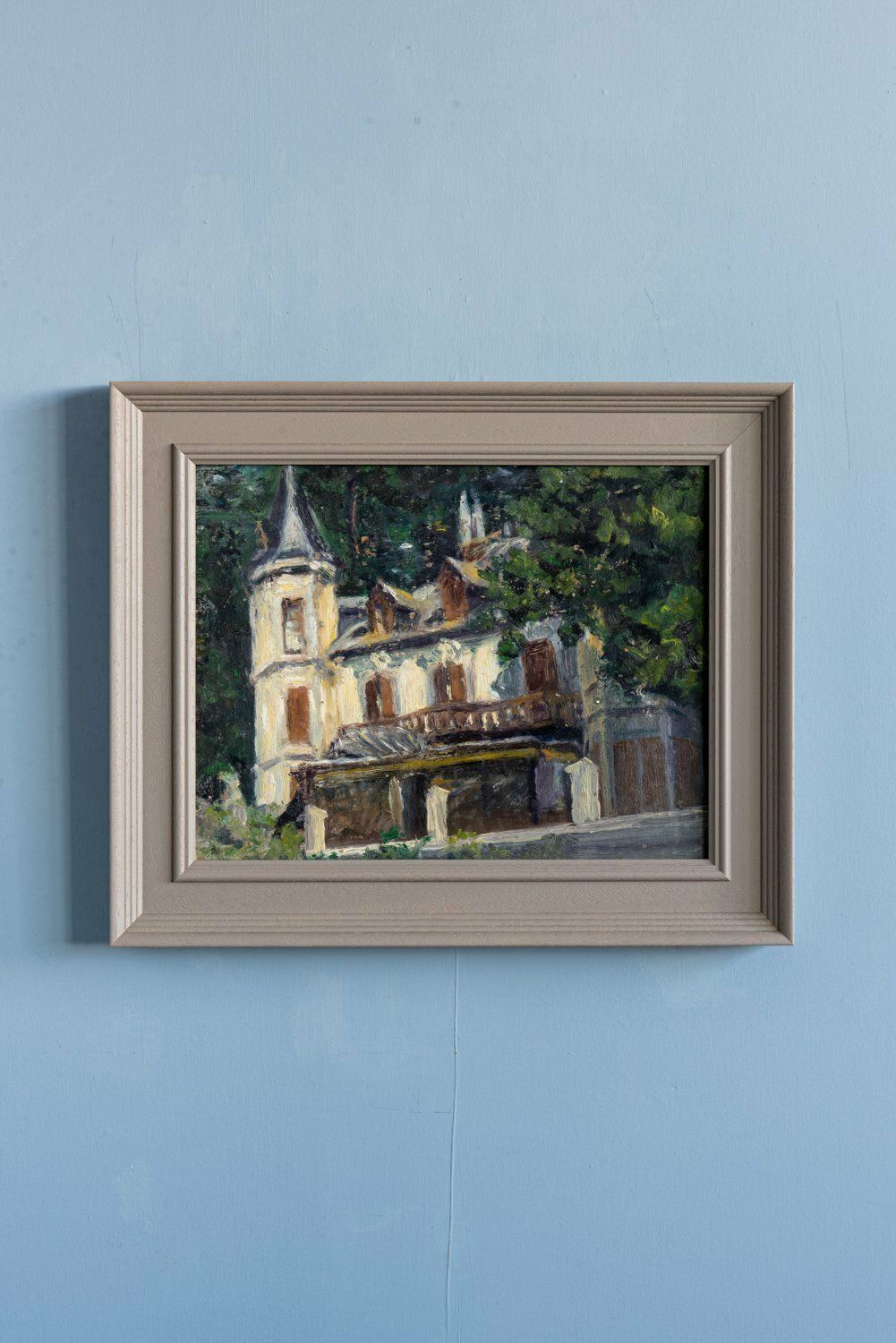French School, Country House Study, Oil On Panel, Midcentury