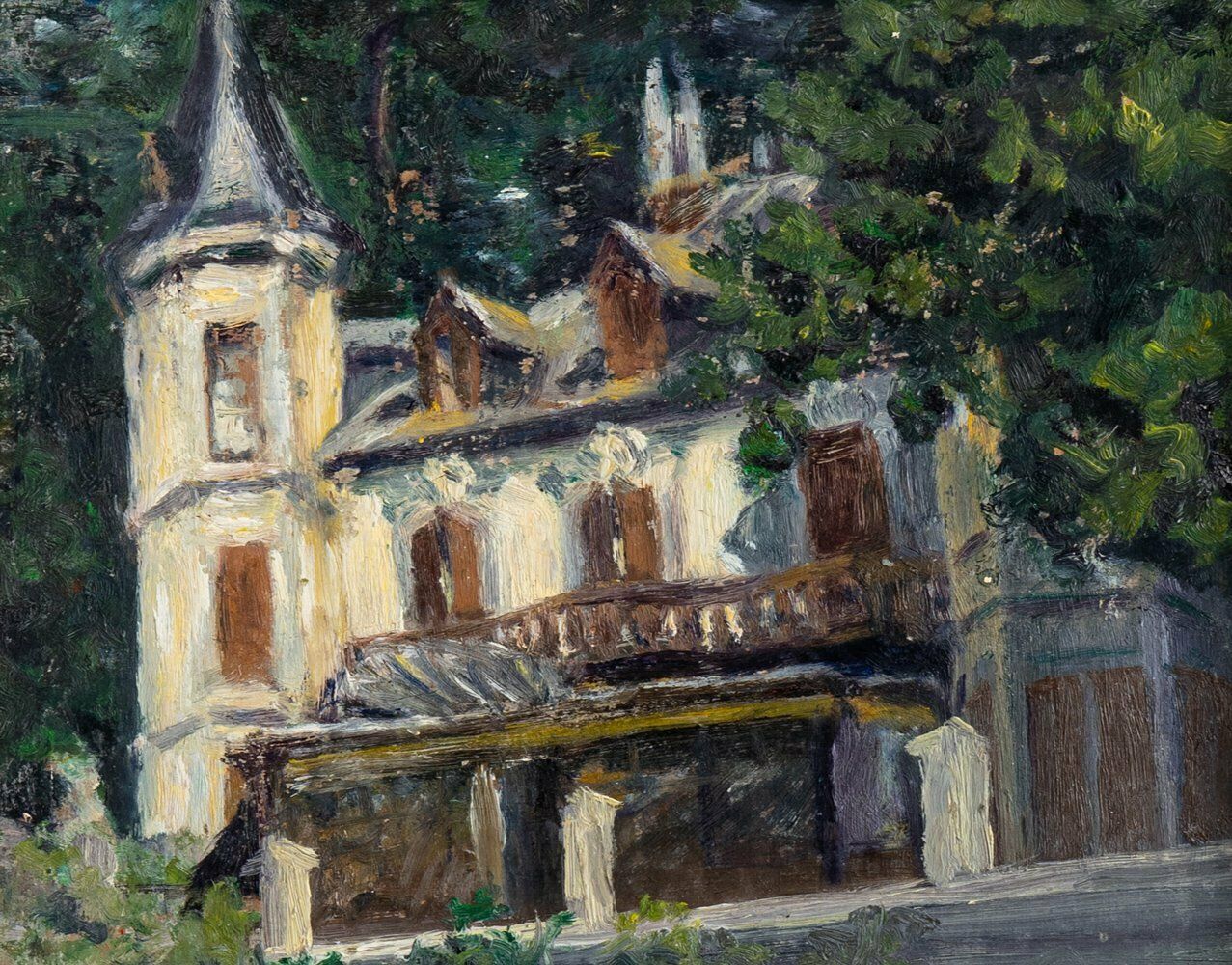 French School, Country House Study, Oil On Panel, Midcentury photo furniture