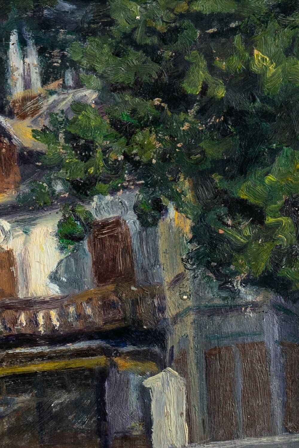 French School, Country House Study, Oil On Panel, Midcentury photo Art