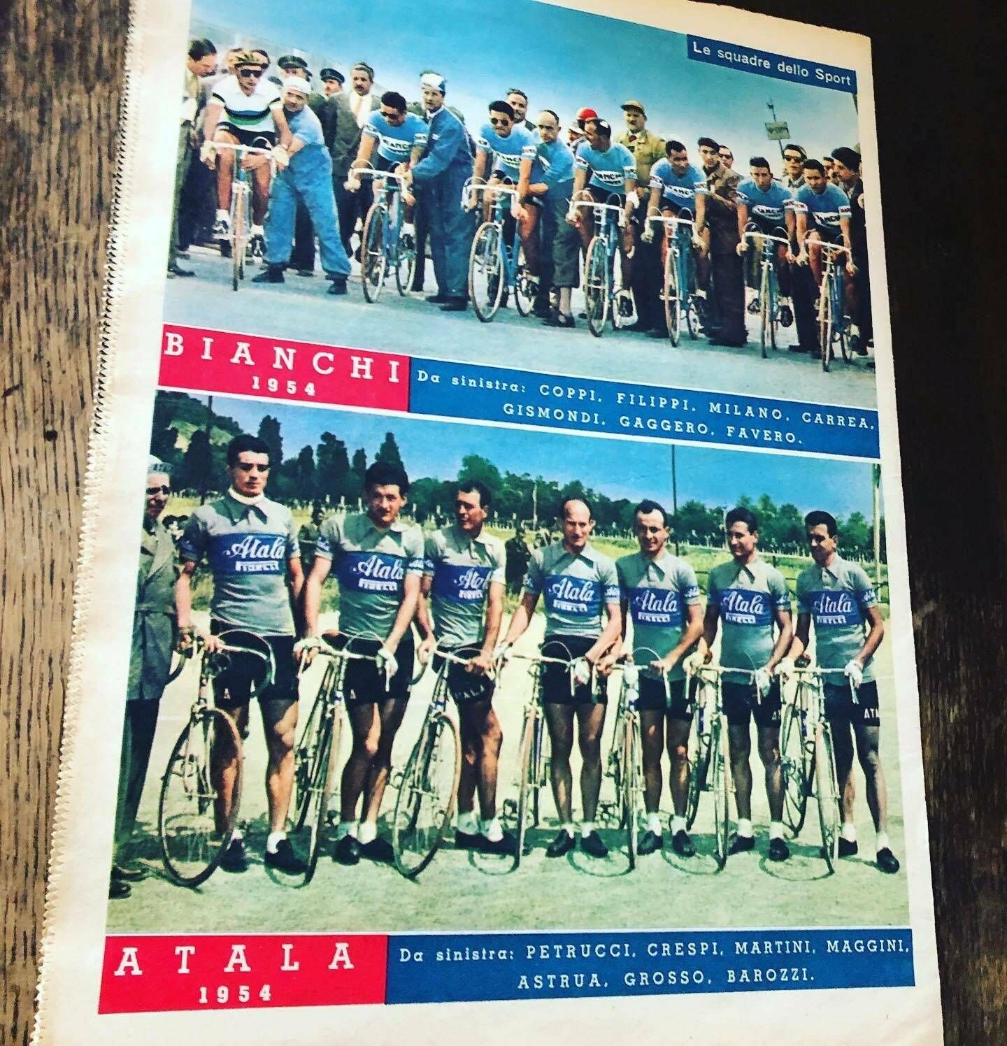 1954 Fausto Coppi Bianchi / Atala Teams Original Vintage Cycling Print photo furniture