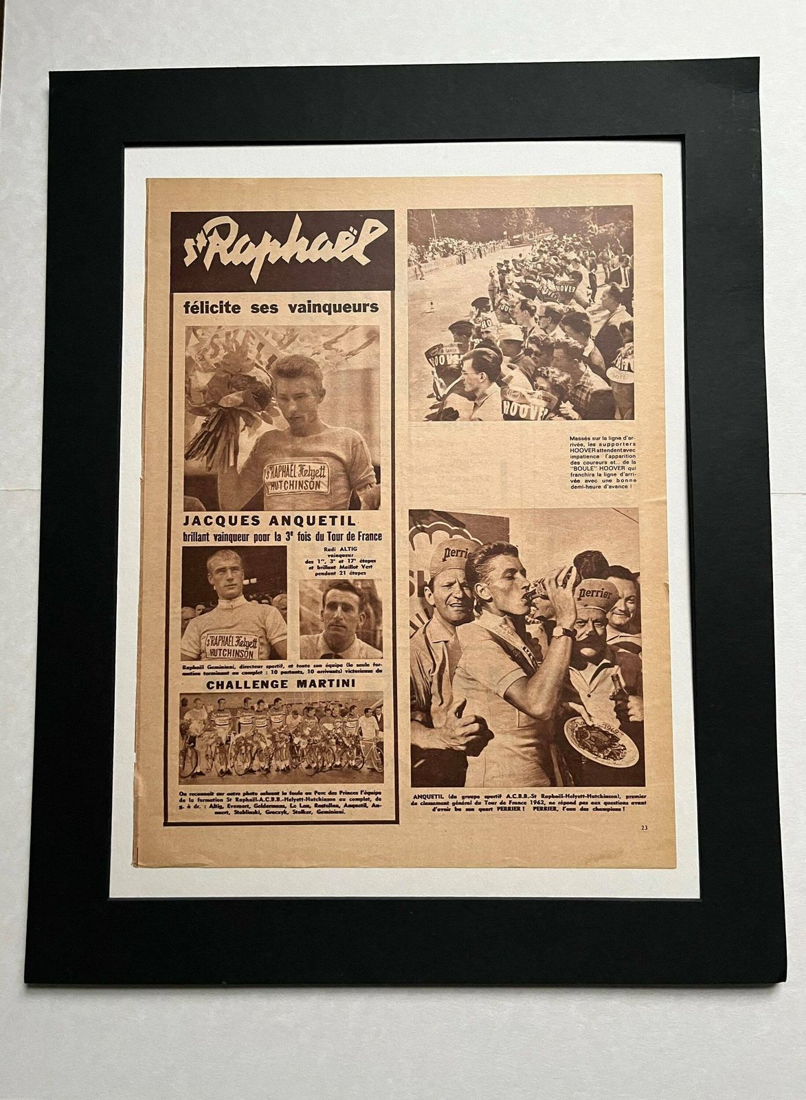 Jacques Anquetil / St Raphael Original Vintage Tour De France Cycling Print 1962 photo for sale