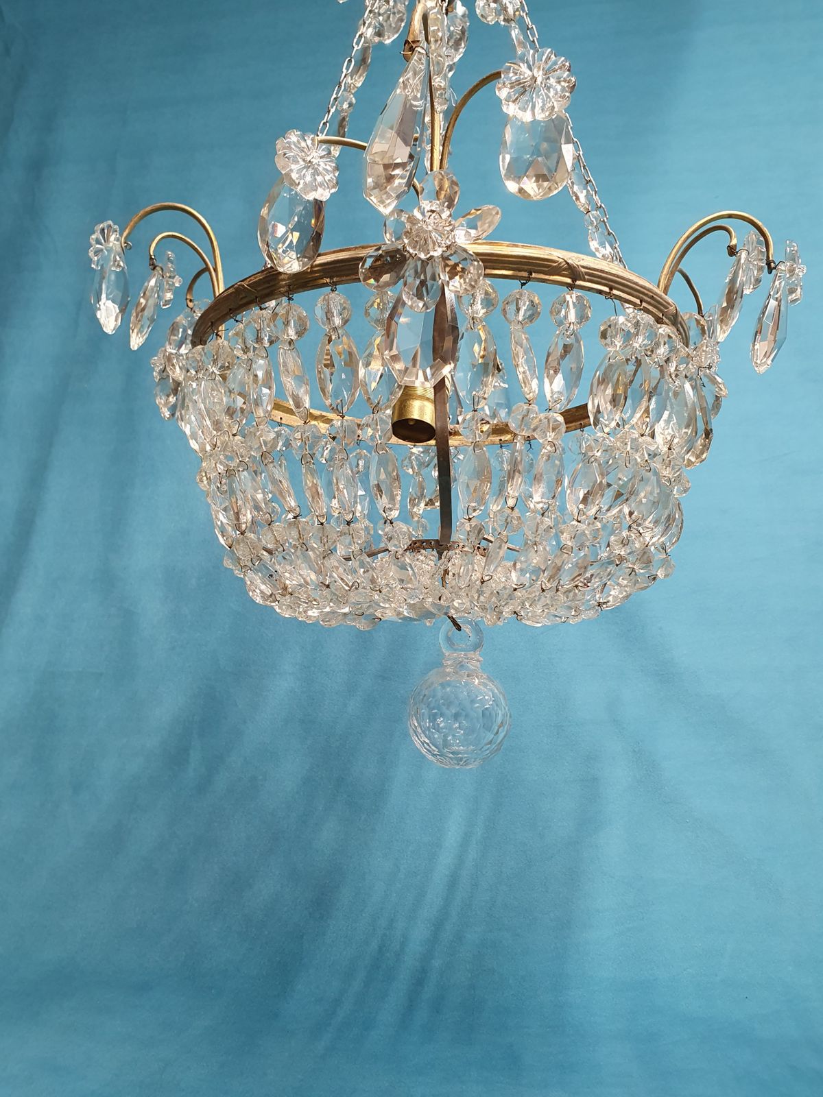 Early 20th Century Cut Glass Basket Chandelier photo for sale