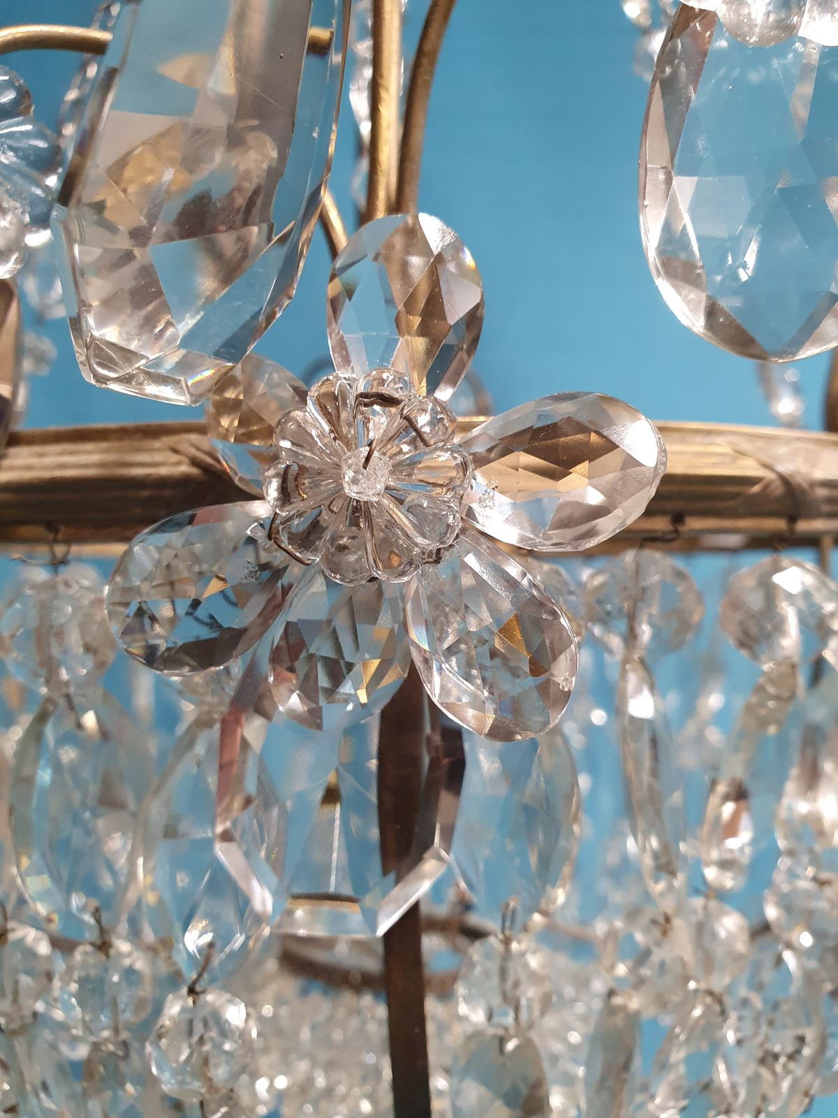 Early 20th Century Cut Glass Basket Chandelier photo 465.0