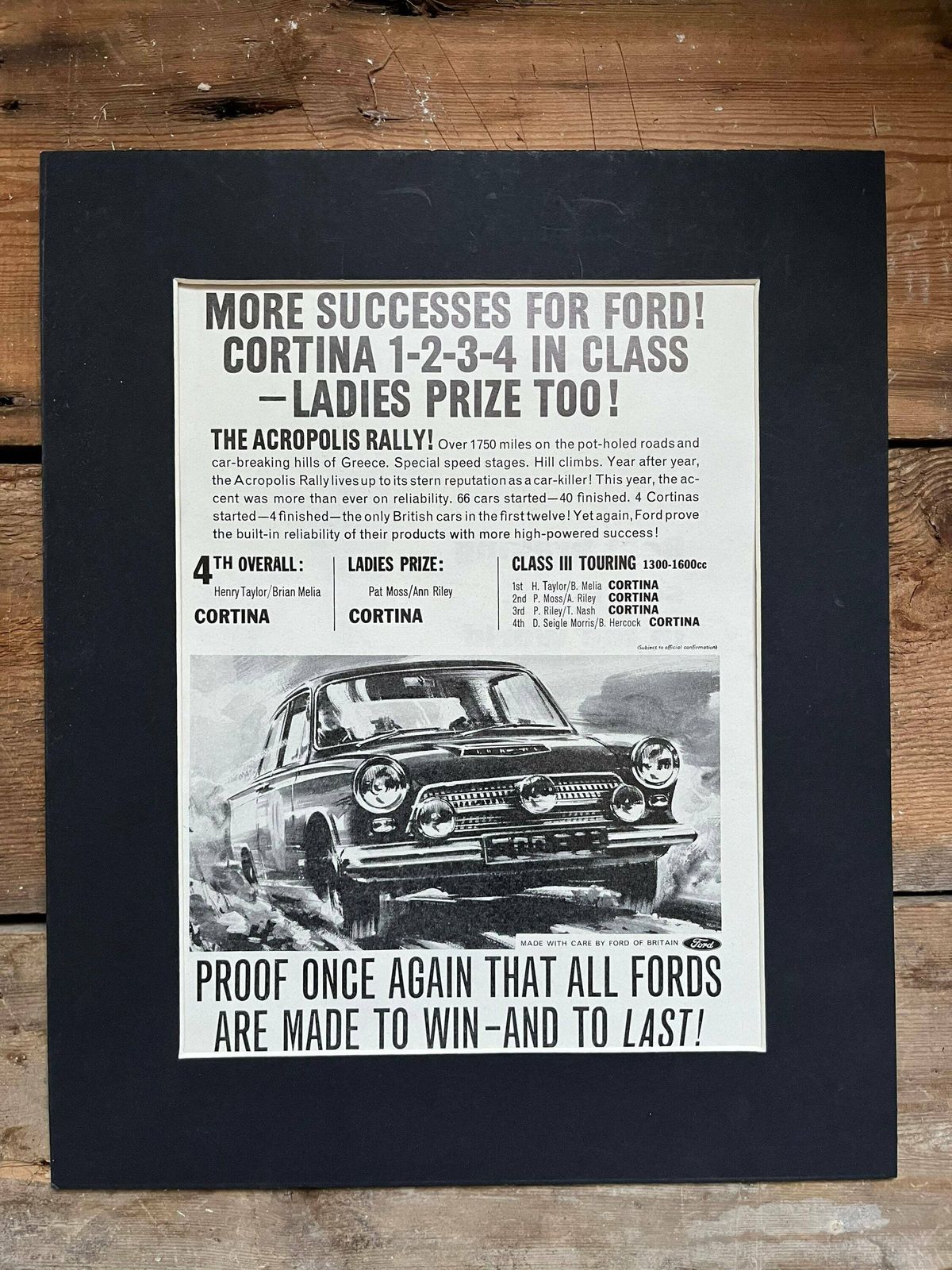 Vintage Advertising Print 1964 Vintage Lotus Cortina photo Art