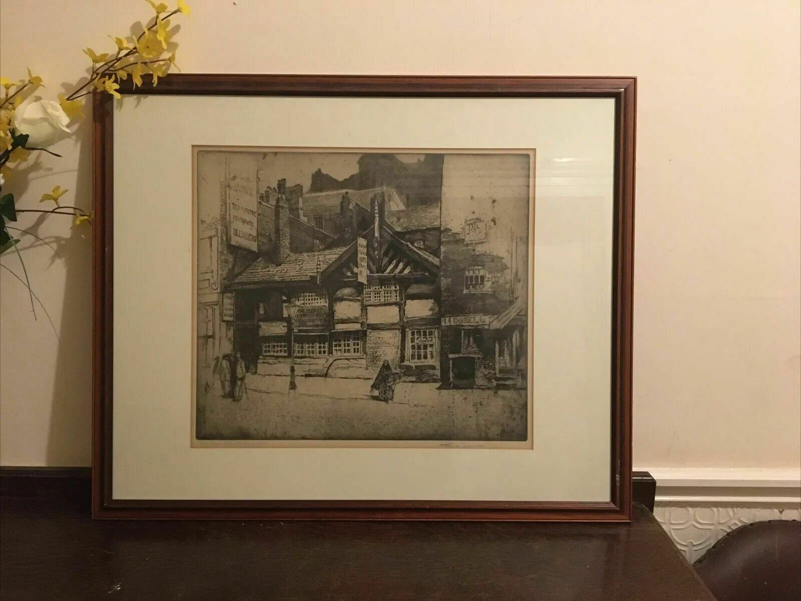 Frank Greenwood Seven Stars Pub Etching Manchester Framed Northern Art Signed photo vintage