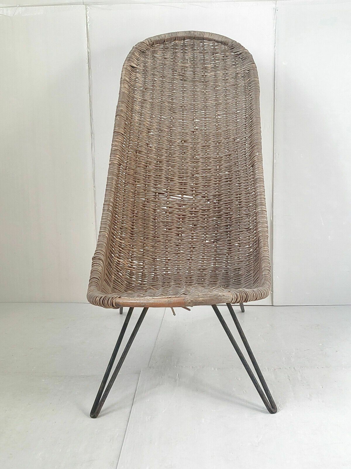 Vintage Armchair 1950 Rattan & Steel Dlg Jean Royere Janine Abraham Dirk Jan Rol photo for sale