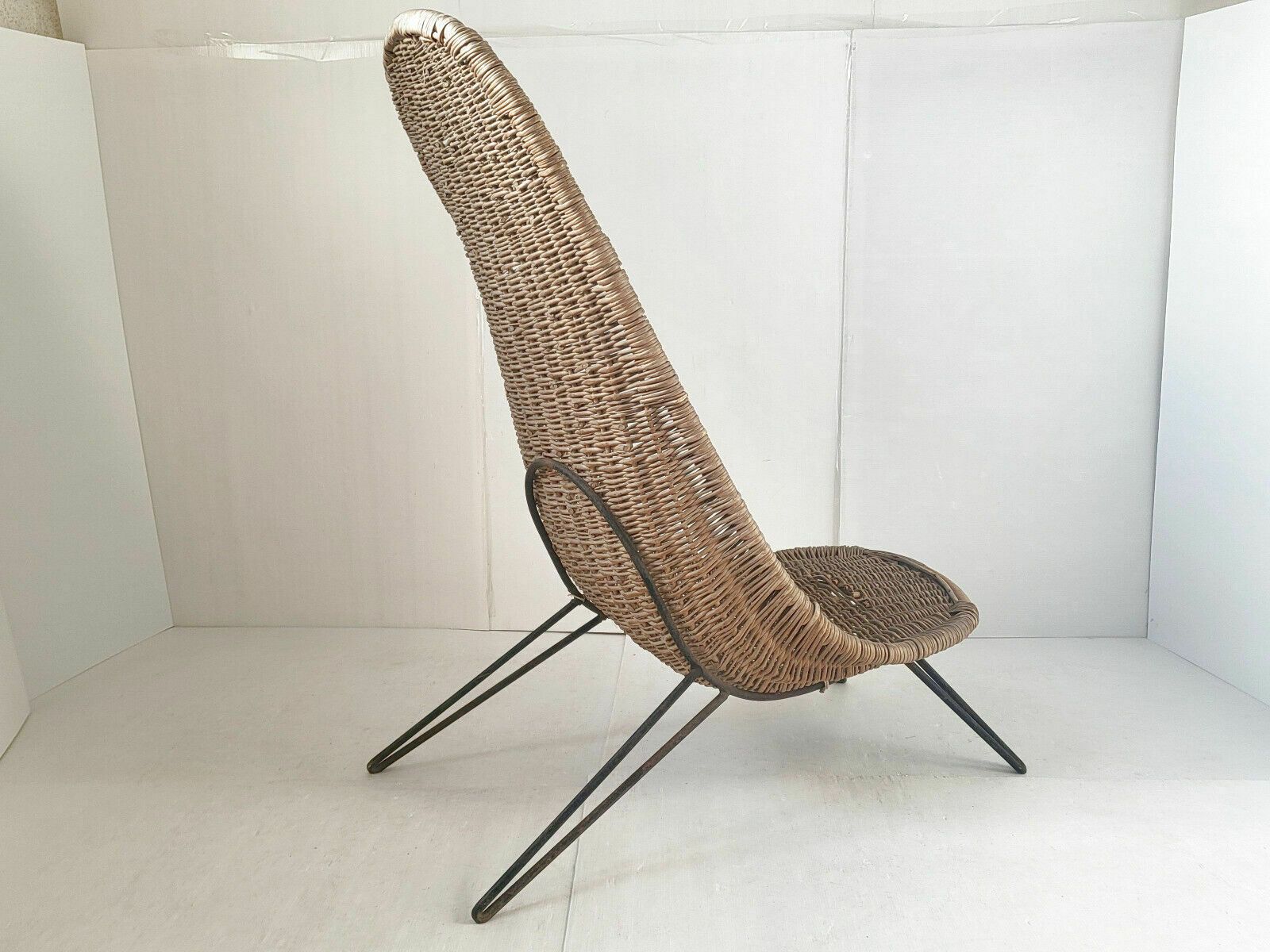 Vintage Armchair 1950 Rattan & Steel Dlg Jean Royere Janine Abraham Dirk Jan Rol photo Furniture
