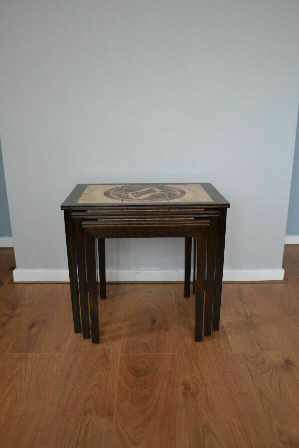 Mid Century Nest Of Tables With Tiled Tops photo vintage