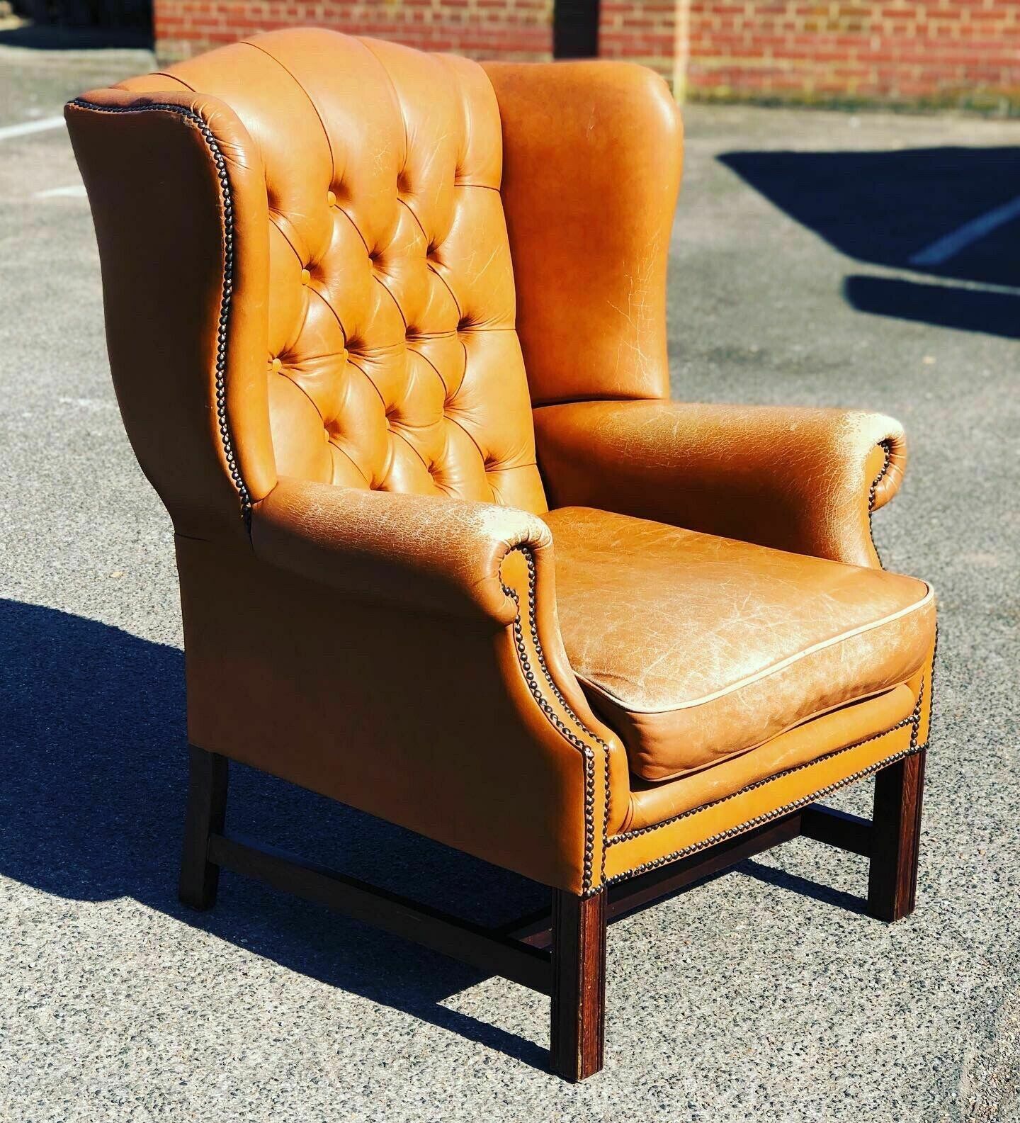 Tan Leather Armchair, Country House Library Armchair. photo vintage
