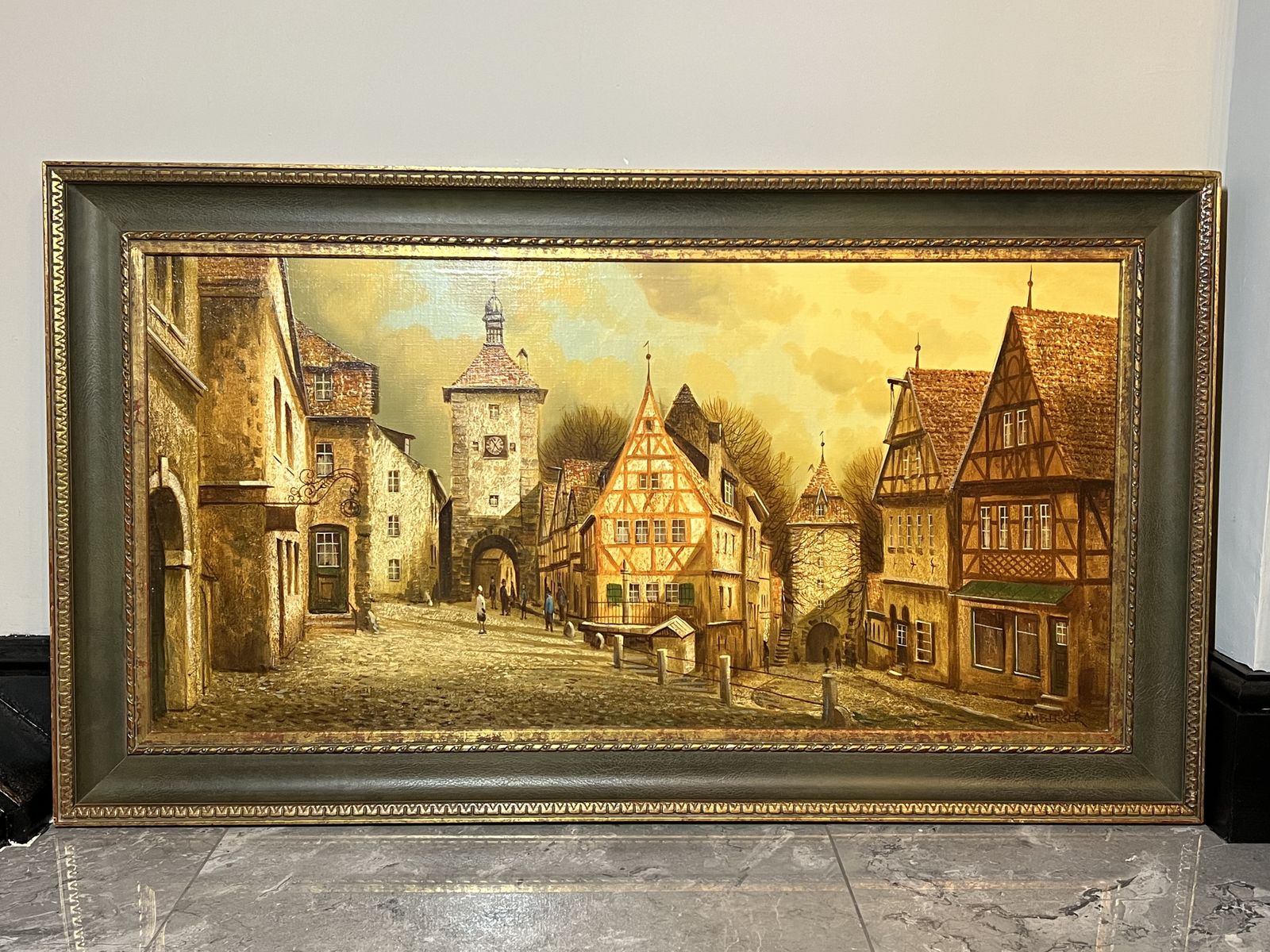 German Contemporary 20th Century Peter Samberger 'A View Of The Old Town Of Rothenburg' Oil Painting On Canvas