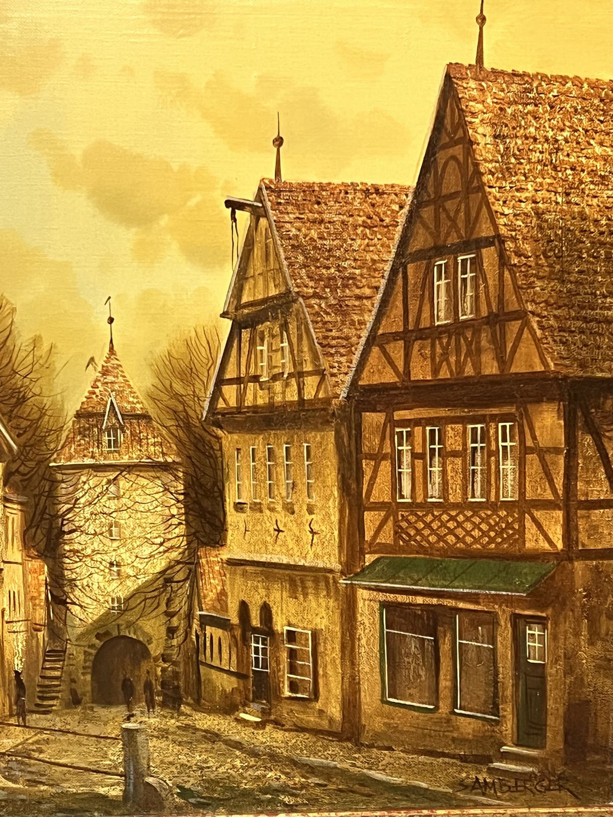 photo furniture German Contemporary 20th Century Peter Samberger 'A View Of The Old Town Of Rothenburg' Oil Painting On Canvas