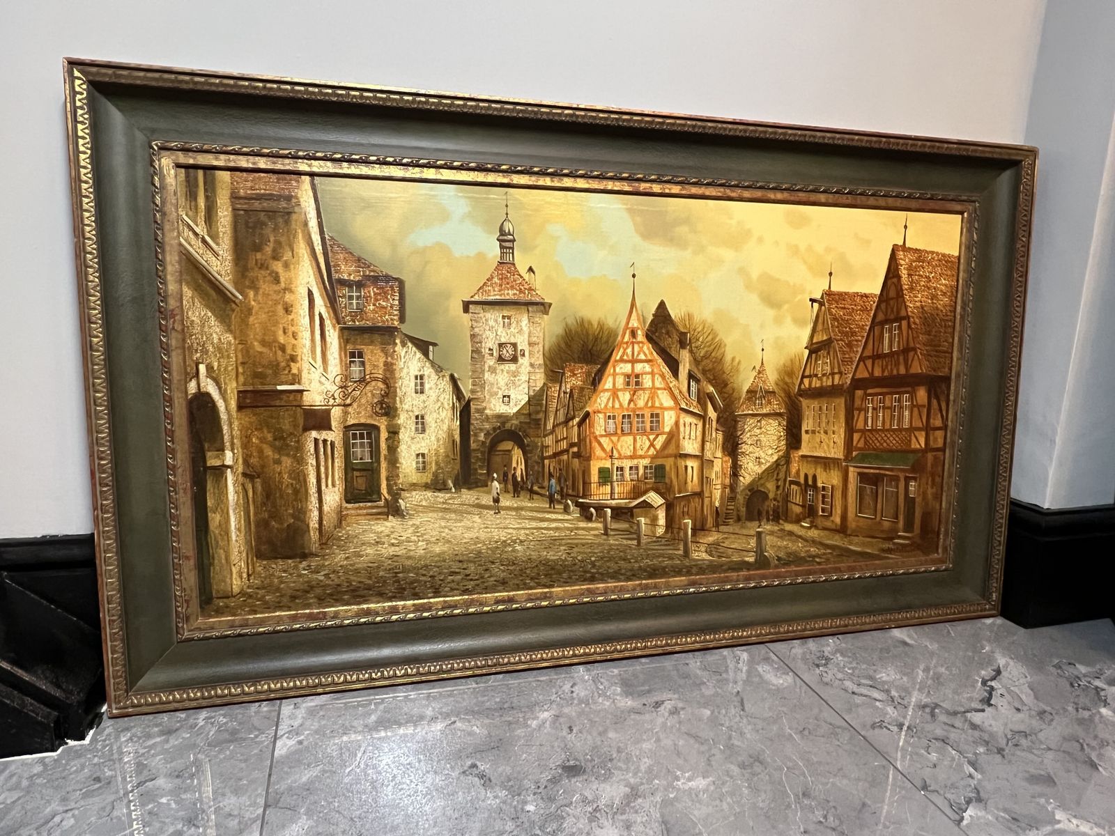 photo for sale German Contemporary 20th Century Peter Samberger 'A View Of The Old Town Of Rothenburg' Oil Painting On Canvas