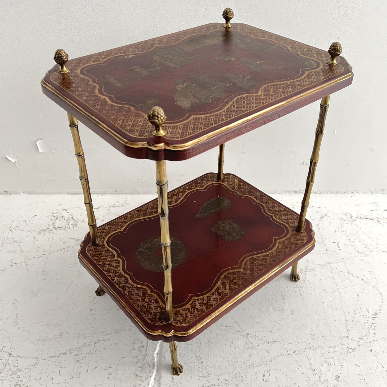 French Early 20th Century Maison Jansen Chinoiserie Brass Bamboo Tired Side Table photo for sale