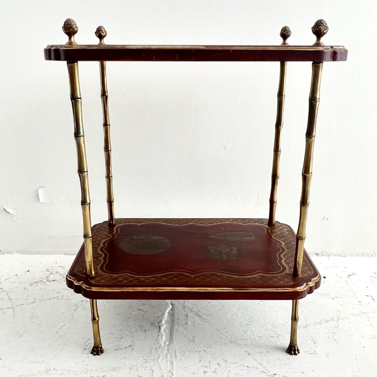 French Early 20th Century Maison Jansen Chinoiserie Brass Bamboo Tired Side Table photo 2999.0